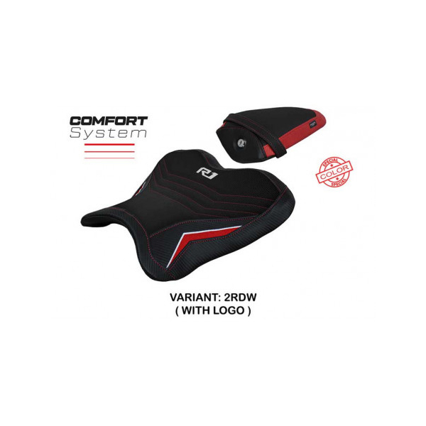 HOUSSE DE SELLE COMPATIBLE YAMAHA R1 (15-22) MODÈLE KAGRAN SPECIAL COLOR - Type : CONFORT, Logo : AVEC LOGO, Couleur : ROUGE BLANC
