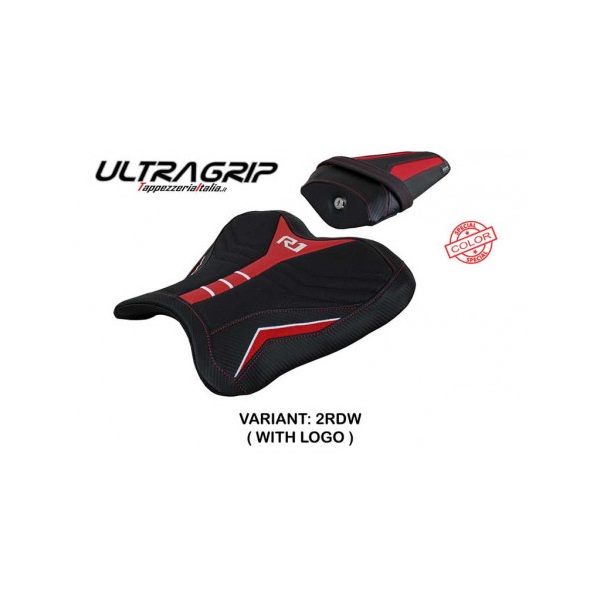 HOUSSE DE SELLE COMPATIBLE YAMAHA R1 (15-22) MODÈLE KAGRAN SPECIAL COLOR - Logo : AVEC LOGO, Type : ULTRAGRIP, Couleur : JAUNE BLANC