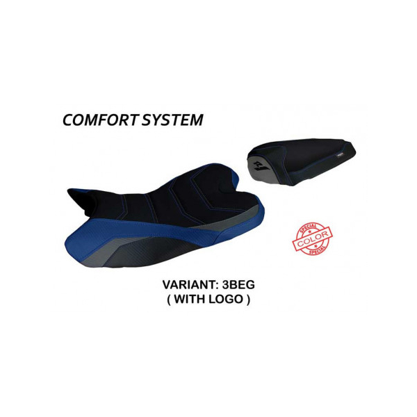 HOUSSE DE SELLE COMPATIBLE YAMAHA R1 (09-14) MODÈLE ARAXA SPECIAL COLOR - Logo : AVEC LOGO, Couleur : BLEU-GRIS, Type : CONFORT