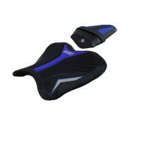 HOUSSE DE SELLE COMPATIBLE YAMAHA R1M (15-22) MODÈLE MELNIK - Logo : AVEC LOGO, Couleur : BLEU ARGENT, Type : ULTRAGRIP 