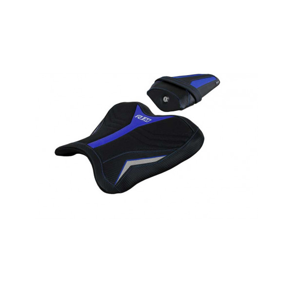 HOUSSE DE SELLE COMPATIBLE YAMAHA R1M (15-22) MODÈLE MELNIK - Logo : AVEC LOGO, Couleur : BLEU ARGENT, Type : ULTRAGRIP