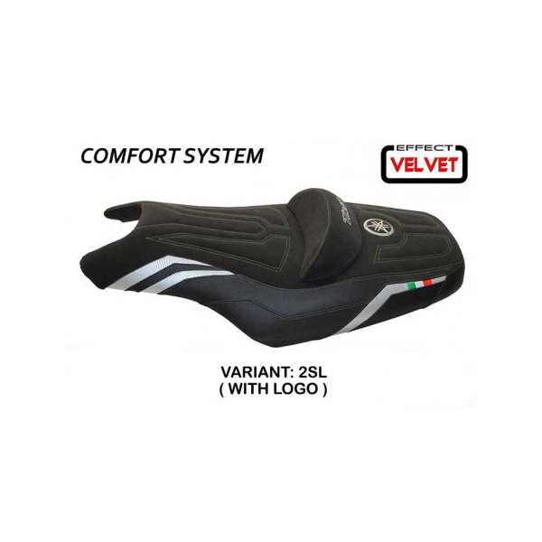 HOUSSE DE SELLE COMPATIBLE YAMAHA T-MAX (08-16) MODÈLE I LOVE ITALY CONFORT, ARG - Logo : AVEC LOGO, Couleur : ARGENT, Type : CONFORT