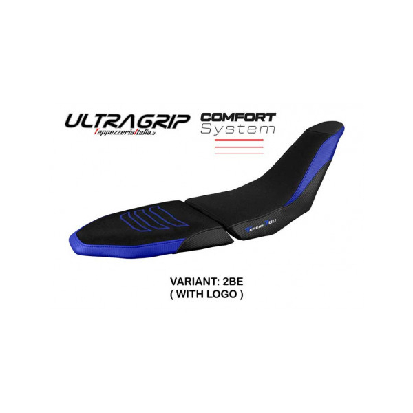HOUSSE DE SELLE COMPATIBLE YAMAHA TENERE 700 RAID (2022) MODÈLE AKITA - Logo : AVEC LOGO, Couleur : BLEU JAUNE, Type : CONFORT