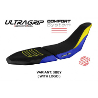 HOUSSE DE SELLE COMPATIBLE YAMAHA TENERE 700 RAID (2022) MODÈLE AKITA - Logo : AVEC LOGO, Couleur : BLEU JAUNE, Type : CONFORT