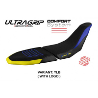 HOUSSE DE SELLE COMPATIBLE YAMAHA TENERE 700 RAID (2022) MODÈLE AKITA - Logo : AVEC LOGO, Couleur : BLEU JAUNE, Type : CONFORT