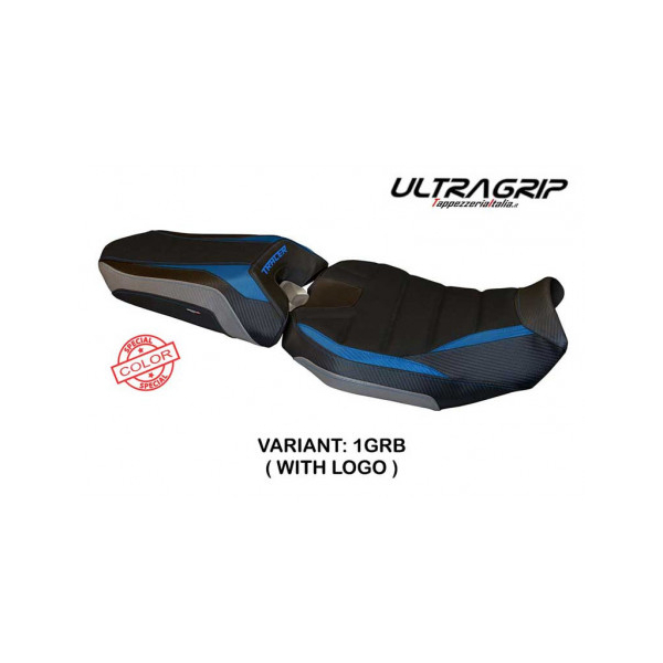 HOUSSE DE SELLE COMPATIBLE  YAMAHA TRACER 900 (18-20) MODÈLE NAIROBI SPECIAL COL - Logo : AVEC LOGO, Type : ULTRAGRIP, Couleur : ARGENT BLEU