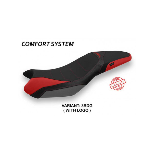 HOUSSE DE SELLE COMPATIBLE TRIUMPH STREET TRIPLE (13-16) MODÈLE MARIPOSA SPECIAL - Type : CONFORT, Logo : AVEC LOGO, Couleur : ROUGE GRIS