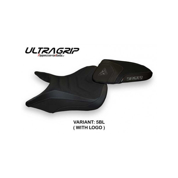 HOUSSE DE SELLE COMPATIBLE TRIUMPH SPEED TRIPLE (16-21) MODÈLE RESIA 1 - Logo : AVEC LOGO, Couleur : BLANC, Type : ULTRAGRIP
