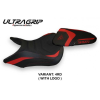 HOUSSE DE SELLE COMPATIBLE TRIUMPH SPEED TRIPLE (16-21) MODÈLE RESIA 1 - Logo : AVEC LOGO, Couleur : BLANC, Type : ULTRAGRIP