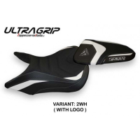 HOUSSE DE SELLE COMPATIBLE TRIUMPH SPEED TRIPLE (16-21) MODÈLE RESIA 1 - Couleur : BLANC, Logo : AVEC LOGO, Type : ULTRAGRIP