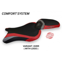 HOUSSE DE SELLE COMPATIBLE TRIUMPH STREET TRIPLE (17-22) MODÈLE MOLINA SPECIAL C - Logo : AVEC LOGO, Couleur : GRIS ROUGE, Type : CONFORT 