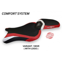 HOUSSE DE SELLE COMPATIBLE TRIUMPH STREET TRIPLE (17-22) MODÈLE MOLINA SPECIAL C - Logo : AVEC LOGO, Couleur : GRIS ROUGE, Type : CONFORT