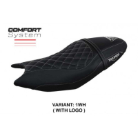 HOUSSE DE SELLE COMPATIBLE TRIUMPH TRIDENT 660 (21-22) MODÈLE SIHLAR - Logo : AVEC LOGO, Couleur : BLANC, Type : CONFORT