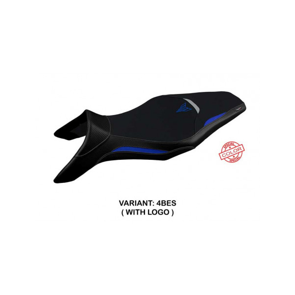 HOUSSE DE SELLE COMPATIBLE YAMAHA MT-09 (13-20) MODÈLE ASHA SPECIAL COLOR - Logo : AVEC LOGO, Couleur : BLANC BLEU, Type : STANDARD