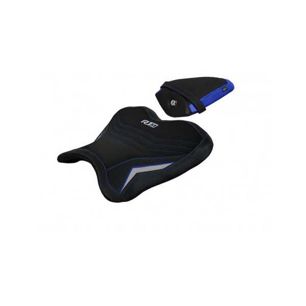 HOUSSE DE SELLE COMPATIBLE YAMAHA R1M (15-22) MODÈLE BRITA - Logo : AVEC LOGO, Couleur : BLEU ARGENT, Type : CONFORT