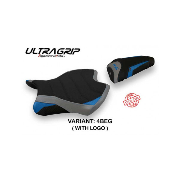 HOUSSE DE SELLE COMPATIBLE YAMAHA R6 (17-22) MODÈLE HELSINKI SPECIAL COLOR - Logo : AVEC LOGO, Type : ULTRAGRIP, Couleur : BLEU-GRIS