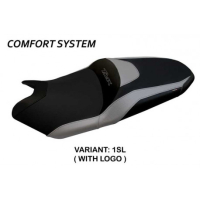 HOUSSE DE SELLE COMPATIBLE YAMAHA T-MAX (17-21) MODÈLE MILANO 3 - Logo : AVEC LOGO, Couleur : BLANC, Type : CONFORT