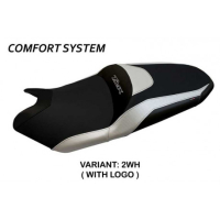 HOUSSE DE SELLE COMPATIBLE YAMAHA T-MAX (17-21) MODÈLE MILANO 3 - Logo : AVEC LOGO, Couleur : BLANC, Type : CONFORT