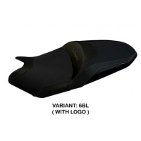 HOUSSE DE SELLE COMPATIBLE YAMAHA T-MAX (17-21) MODÈLE MILANO 3 - Logo : AVEC LOGO, Couleur : BLANC, Type : CONFORT