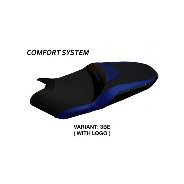 HOUSSE DE SELLE COMPATIBLE YAMAHA T-MAX (17-21) MODÈLE MILANO 3 - Logo : AVEC LOGO, Couleur : BLEU, Type : STANDARD