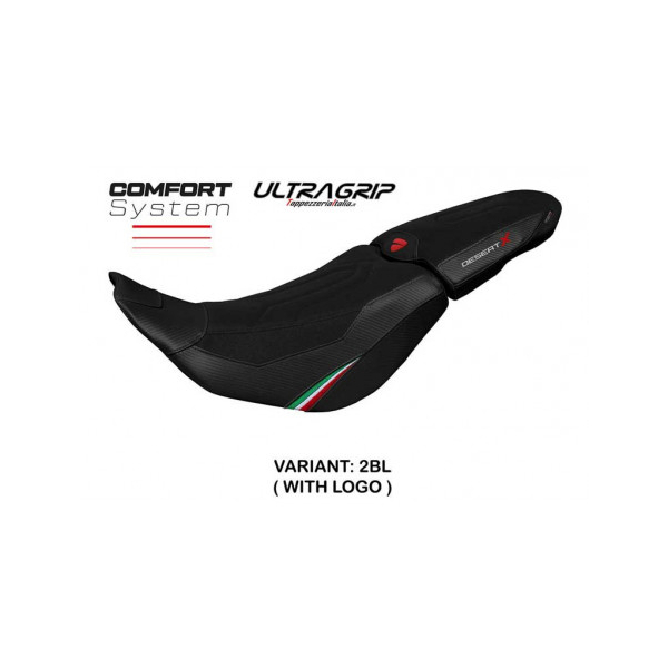 HOUSSE DE SELLE COMPATIBLE DUCATI DESERT-X (2022) MODÈLE THAR - Logo : AVEC LOGO, Couleur : BLANC, Type : ULTRAGRIP