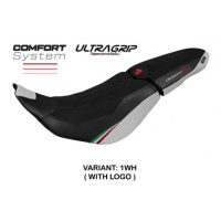 HOUSSE DE SELLE COMPATIBLE DUCATI DESERT-X (2022) MODÈLE THAR - Logo : AVEC LOGO, Couleur : BLANC, Type : ULTRAGRIP