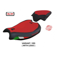 HOUSSE DE SELLE COMPATIBLE DUCATI STREETFIGHTER V2 (2022) MODÈLE MINA VELVET - Couleur : ROUGE, Type : CONFORT, Logo : AVEC LOGO