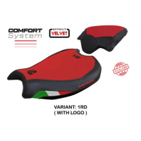 HOUSSE DE SELLE COMPATIBLE DUCATI STREETFIGHTER V2 (2022) MODÈLE MINA VELVET - Couleur : ROUGE, Type : STANDARD, Logo : AVEC LOGO 