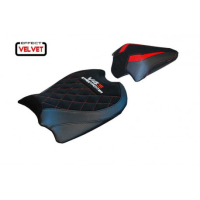 HOUSSE DE SELLE COMPATIBLE DUCATI STREETFIGHTER V4 (20-22) MODÈLE OSAKA VELVET - Couleur : NOIR, Type : STANDARD, Logo : AVEC LOGO 