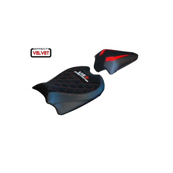 HOUSSE DE SELLE COMPATIBLE DUCATI STREETFIGHTER V4 (20-22) MODÈLE OSAKA VELVET - Couleur : NOIR, Type : STANDARD, Logo : AVEC LOGO
