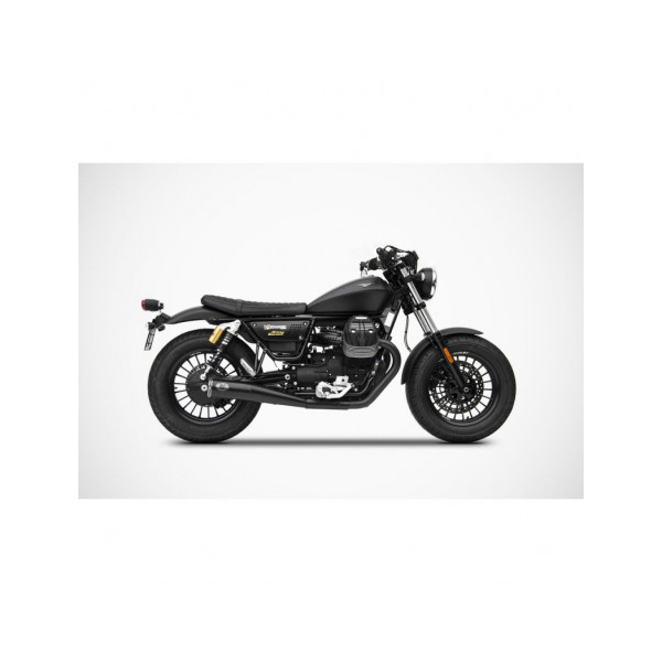 Double échappements slim inox guzzi v9 Zard - Version : racing, Options : noir, Matière : inox, Embout : embout bronze