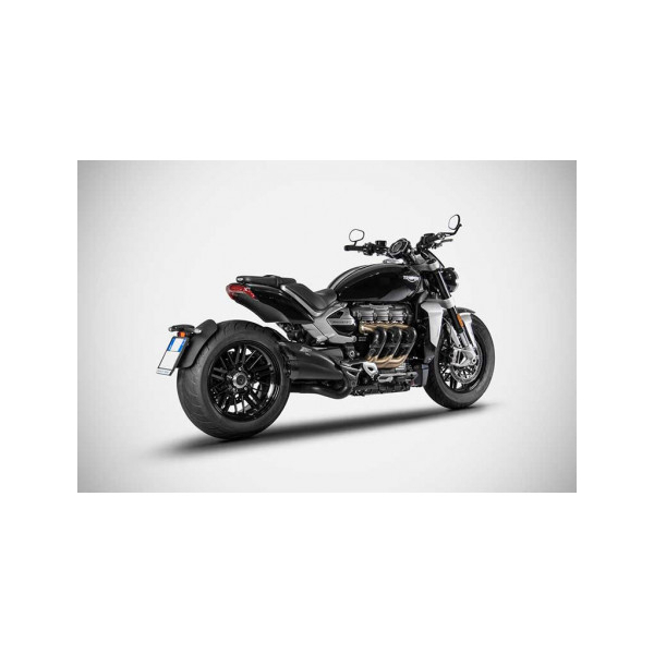 Echappement double sortie Triumph Rocket 3  Zard - Version : racing, Options : noir, Matière : inox, Embout : embout carbone