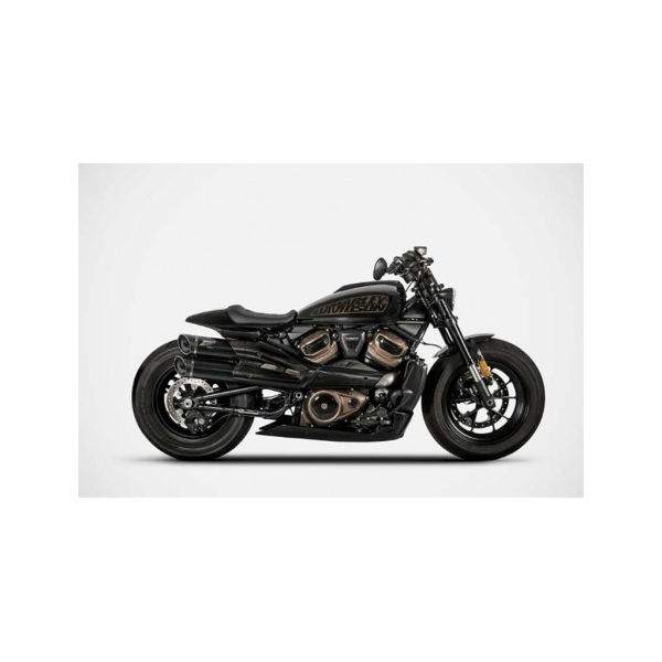 Ligne complète 2 en 1 en 2 gt inox Harley 1250 Sportster Zard - Options : noir, Version : homologué, Embout : embout carbone, Matière : inox