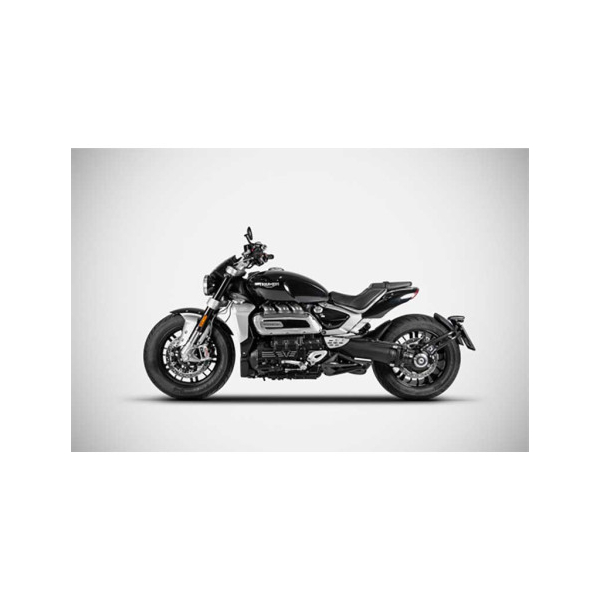 Echappement double sortie Triumph Rocket 3  Zard - Options : noir, Matière : inox, Embout : embout carbone, Version : homologué
