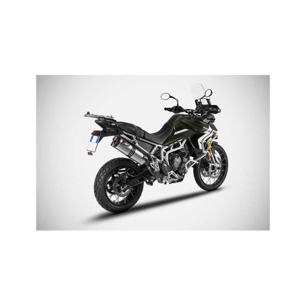 Echappement haut Triumph Tiger 900 inox embout carbone Zard - Options : noir, Matière : inox, Embout : embout carbone, Version : homologué