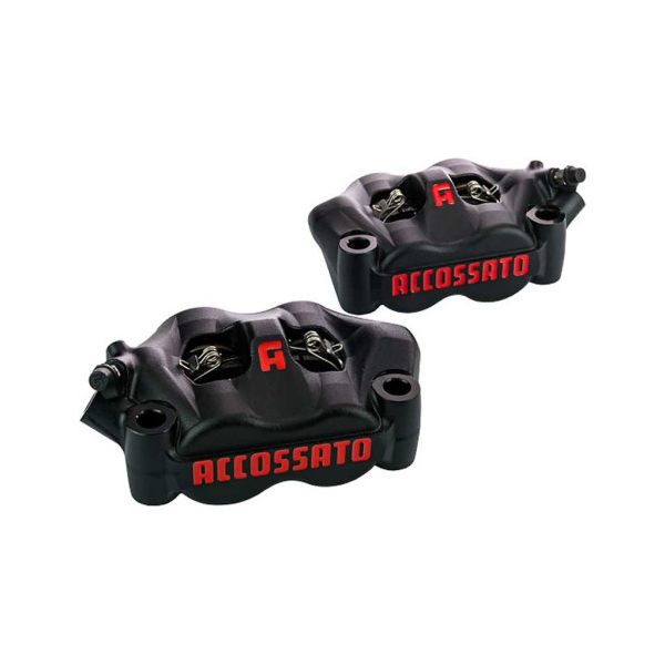 ETRIER ACCOSSATO MONOBLOC FORGÉ 4 PISTONS ALUMINIUMOFFSET 30+ PLAQUETTES - Version : plaquettes ZXC, Couleur : verni rouge fluo