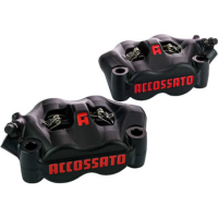 ETRIER ACCOSSATO MONOBLOC FORGÉ 4 PISTONS ALUMINIUMOFFSET 30+ PLAQUETTES - Version : plaquettes ZXC, Couleur : vernis jaune fluo 