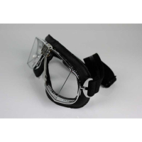 LUNETTES NANNINI CUSTOM - Couleur : Chrome poli - Cuir noir - Surpiqûres orange, Couleur verre : ECRAN Fumé antibuée