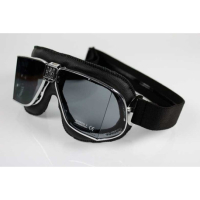 LUNETTES NANNINI CUSTOM - Couleur : Chrome poli - Cuir noir - Surpiqûres orange, Couleur verre : ECRAN Fumé antibuée