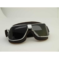 LUNETTES NANNINI CUSTOM - Couleur : Chrome poli - Cuir noir - Surpiqûres orange, Couleur verre : ECRAN Fumé antibuée
