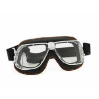 LUNETTES NANNINI CUSTOM - Couleur : Chrome poli - Cuir noir - Surpiqûres orange, Couleur verre : ECRAN Fumé antibuée