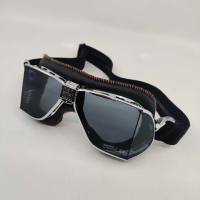 LUNETTES NANNINI CUSTOM - Couleur : Chrome poli - Cuir noir - Surpiqûres orange, Couleur verre : ECRAN Fumé antibuée