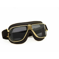 LUNETTES NANNINI CUSTOM - Couleur : Chrome poli - Cuir noir - Surpiqûres orange, Couleur verre : ECRAN Fumé antibuée