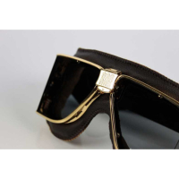 LUNETTES NANNINI CUSTOM - Couleur : Chrome poli - Cuir noir - Surpiqûres orange, Couleur verre : ECRAN Fumé antibuée