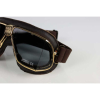 LUNETTES NANNINI CUSTOM - Couleur : Chrome poli - Cuir noir - Surpiqûres orange, Couleur verre : ECRAN Fumé antibuée