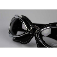 LUNETTES NANNINI HOT ROD - Couleur : Noir - Cuir noir - Surpiqûres orange, Couleur verre : ECRAN Miroir gris