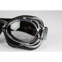 LUNETTES NANNINI HOT ROD - Couleur : Noir - Cuir noir - Surpiqûres orange, Couleur verre : ECRAN Miroir gris