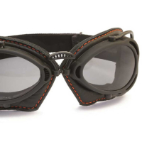 LUNETTES NANNINI HOT ROD - Couleur : Noir - Cuir noir - Surpiqûres orange, Couleur verre : ECRAN Miroir gris