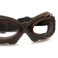 LUNETTES NANNINI HOT ROD - Couleur : Noir - Cuir noir - Surpiqûres orange, Couleur verre : ECRAN Miroir gris