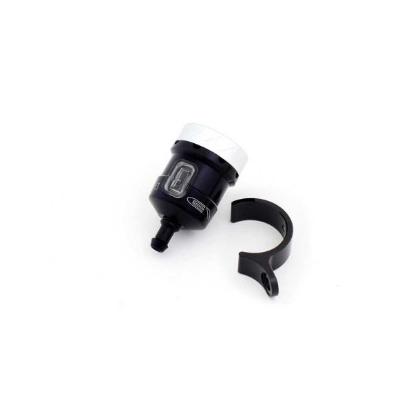 PETIT RESERVOIR DE LIQUIDE EVOTECH FREIN - EMBRAYAGE AVEC HUBLOT - Couleur patte : Noir mat, Couleur bouchon : Noir, Couleur Corps : Silver